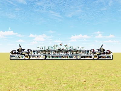 中式古建筑 岭南祠堂灰塑屋脊