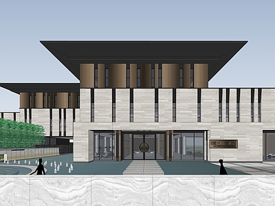 现代新中式售楼处建筑 新中式售楼部 售楼处景观 会所建筑 展馆建筑