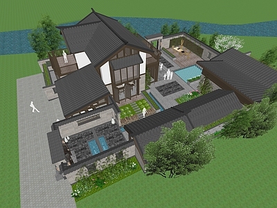 新中式中式别墅 中式别墅 别墅庭院 民宿建筑 独栋别墅 私人会所
