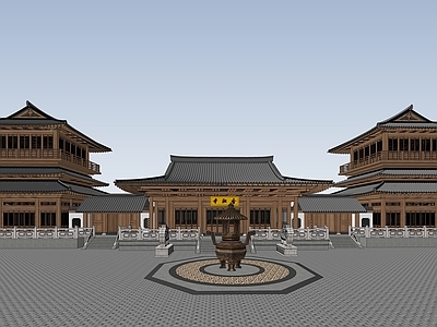 中式古建筑 中式山门 大殿 阙楼 古建筑