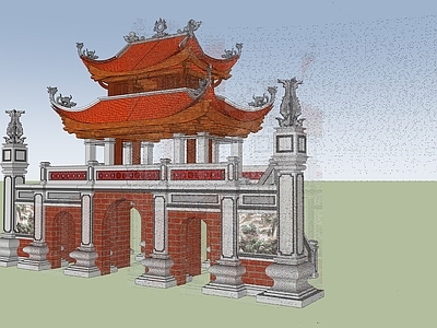 中式古建筑 门楼 中式门楼 寺庙