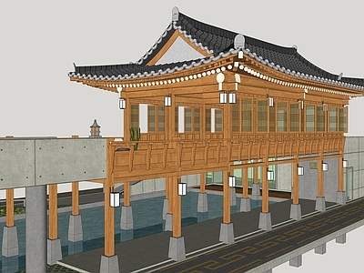 中式风格建筑 中式廊桥 中式建筑