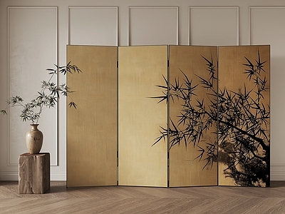 新中式中古屏风 花艺花瓶
