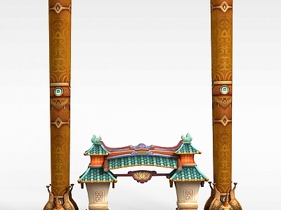 现代游戏建筑场景牌坊