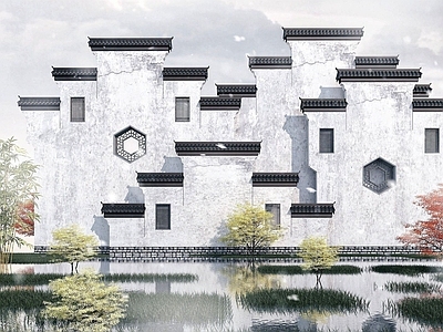 现代其他景观小品 中式马头墙