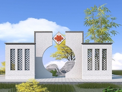 现代其他景观小品 新中式景观墙
