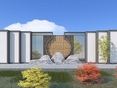 现代其他景观小品 新中式景墙