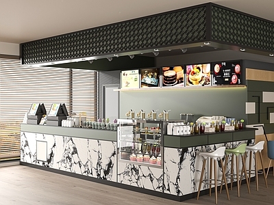 现代咖啡厅 奶茶店 咖啡吧台 面包店展柜 工作台 操作台