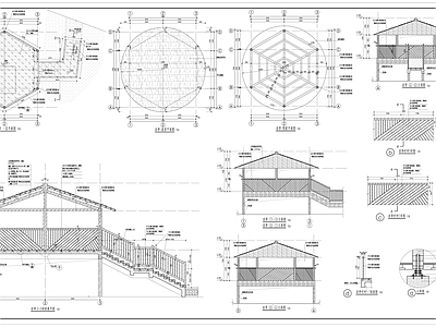 现代侘寂亭子 八角亭 施工图