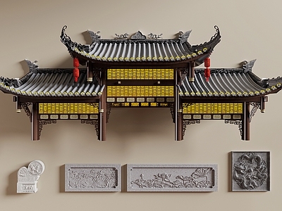 中式屋檐 屋顶 瓦片 门头 屋脊 石材浮雕
