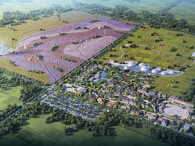 现代鸟瞰规划 徽派建筑 古建筑 田园景观