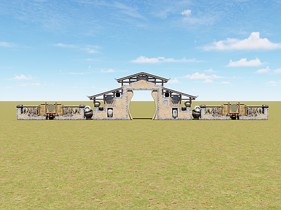 中式古建筑 古建农庄大门 振兴乡村