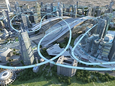 现代鸟瞰规划 现代科幻未来城市 高铁站火车站 城市规划 科幻场景 鸟瞰城市建筑群
