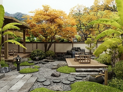 日式禅意庭院 别墅庭院 民宿庭院 乡村庭院 假山水景 景观树