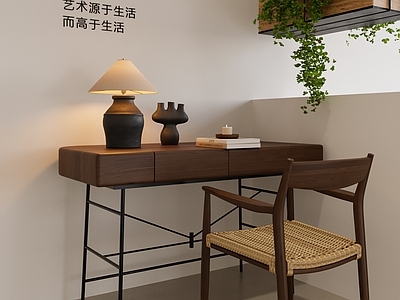 现代中古书桌 成人书桌 书桌椅 吊篮 台灯