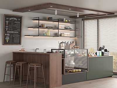 现代奶茶店 咖啡厅 咖啡吧台 面包店展柜 工作台 操作台