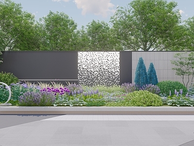 现代新中式别墅庭院 下沉庭院 花园种植