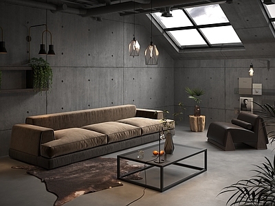 现代工业家居客厅 现代工业风客厅 现代复古沙发 工业风沙发 复古工业风沙发 沙发组合