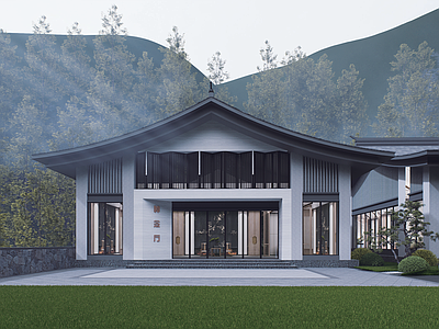 新中式中式风格建筑 办公建筑 悼念厅 新中式建筑 公共建筑 风格建筑