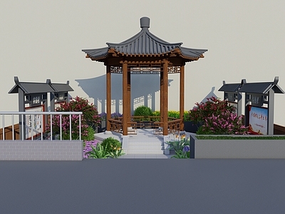 中式其他公共建筑 古建亭子 宣传栏