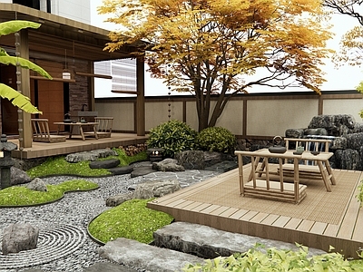 日式新中式庭院 枯山水 假山水景 微地形 汀步 景观树