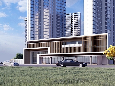 现代新中式高层住宅 小区建筑 高层住宅 售楼处