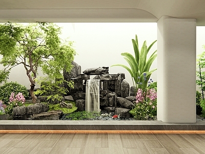 现代水景 假山水景 天井室内景观 植物造景 灌木 植物组合