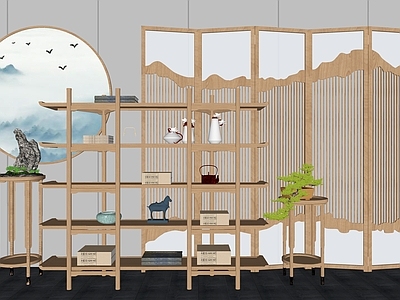 新中式置物架 装饰架 屏风隔断 装饰摆件 绿植盆栽 挂画