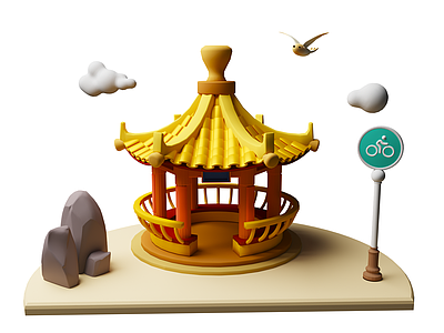 中式美陈 花艺美陈 卡通亭子场景美陈 卡通中式亭子 美陈场景 商场美陈