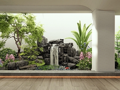 现代假山 假山水景 天井室内景观 植物组合 灌木 植物堆