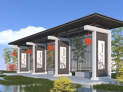 现代其他景观小品 新中式长廊