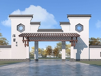现代其他景观小品 中式入口大门