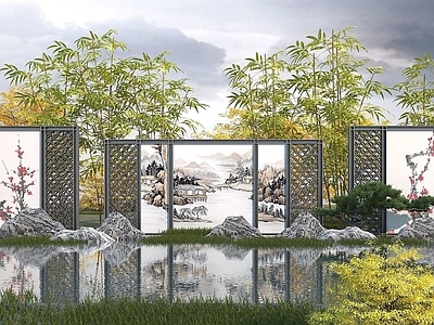现代其他景观小品 新中式园林景墙 屏风
