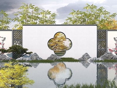 现代其他景观小品 新中式园林景观墙