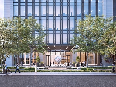 现代简约办公景观 办公入口景观 入口景观 入口水景 人行道入口景观
