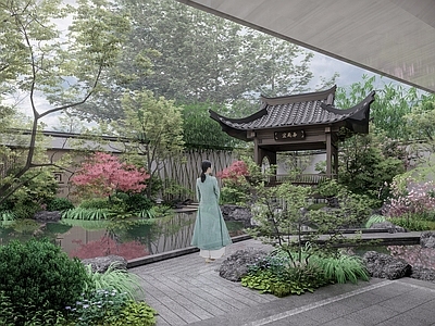 中式别墅庭院 中式庭院 中式示范区 中式水景 中式亭子