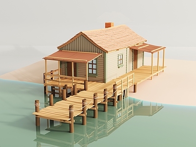 现代木屋 水边木屋 码头 水边建筑 木质码头
