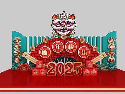 新中式中式美陈 春节美陈 春节舞台 国潮美陈 舞狮 中式美陈