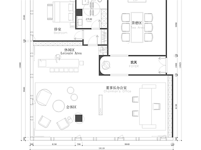现代独立办公室 现代董事长办公室 总经理办公室 施工图