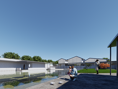 新中式展览馆建筑 汪曾祺纪念馆 院落式 回廊空间