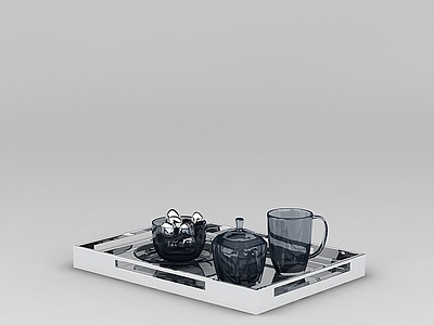 现代蓝色玻璃茶具