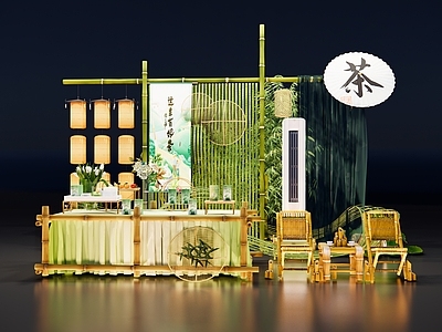 新中式美陈 竹编美陈 中式DP互动合影 互动合影竹编美陈 竹制油纸伞美陈 商场美陈