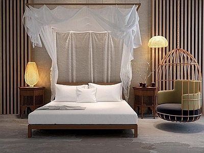 现代床幔床吊椅组合