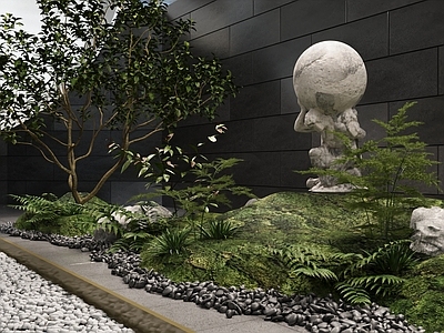 现代室内景观 地下室 绿植造景 小景小品
