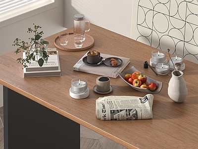 现代摆件组合 现代摆件组合 餐具 装饰画 水果 花瓶 书籍