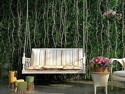 现代植物装饰墙吊椅组合