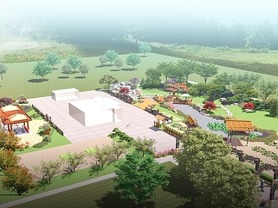 新中式中式乡村庭院 乡村庭院 景观规划 假山 水池 菜园菜地
