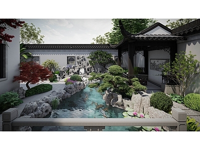 新中式中式别墅庭院 中式花园 中式别墅花园 中式别墅庭院 小花园庭院 大花园庭院