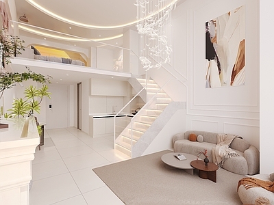 奶油简约公寓 奶油风阁楼公寓l 复式公寓 一字型公寓