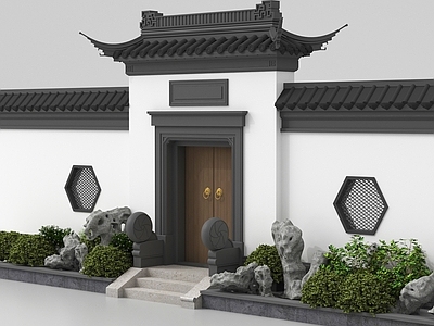 新中式庭院门 新中式入口大门 庭院入口大门 古建入户大门